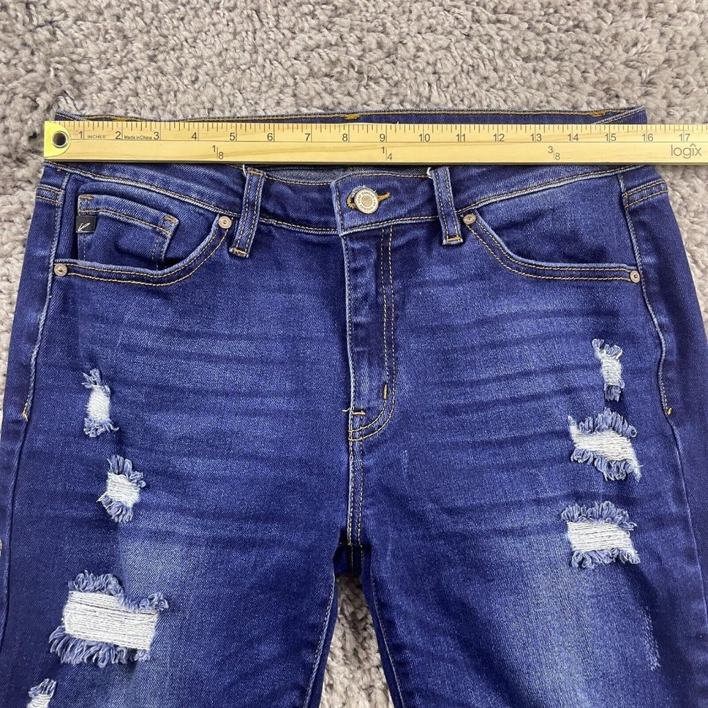 Kancan Cora Mid Rise Super Skinny Ripped Jeans Size 13/30 Dark Wash Step Hem - Picture 12 of 16